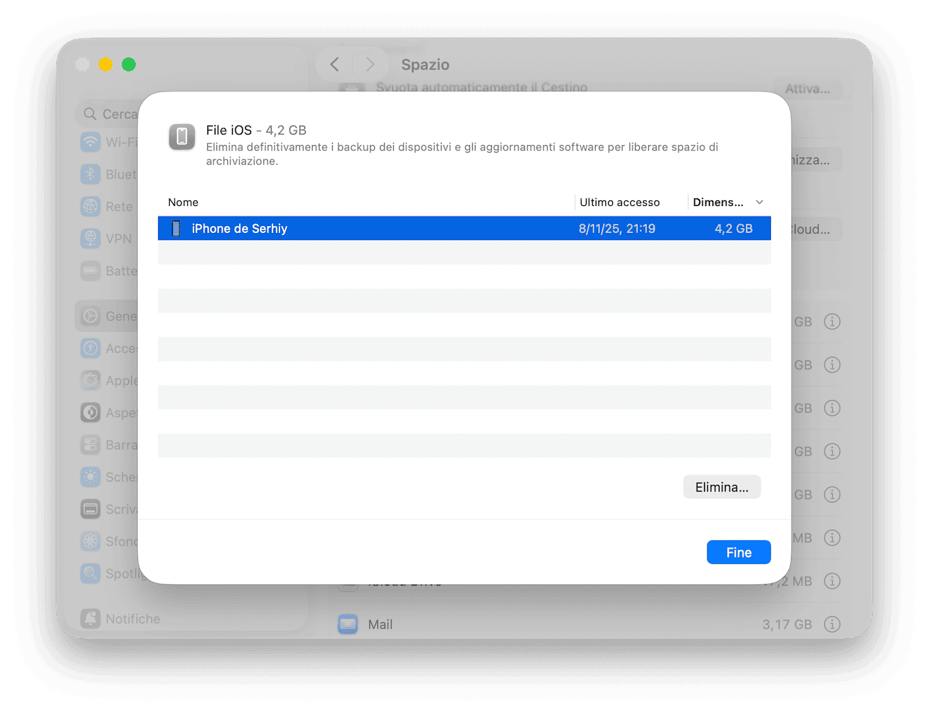 Rimuovi i vecchi backup di iOS