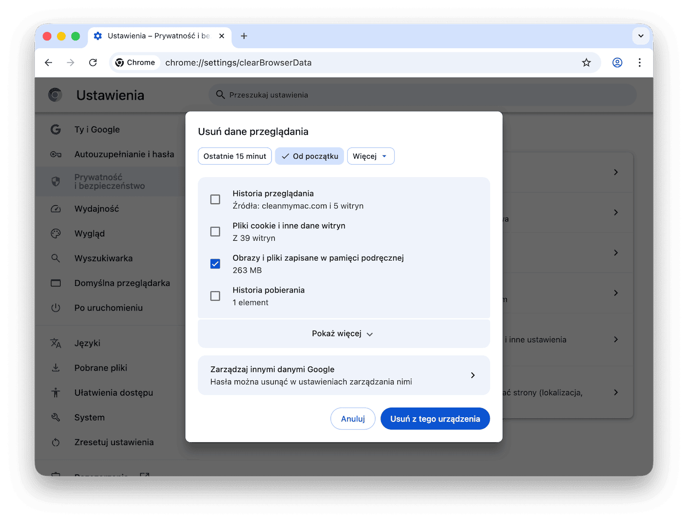 Jak oczyścić pamięć podręczną w Chrome