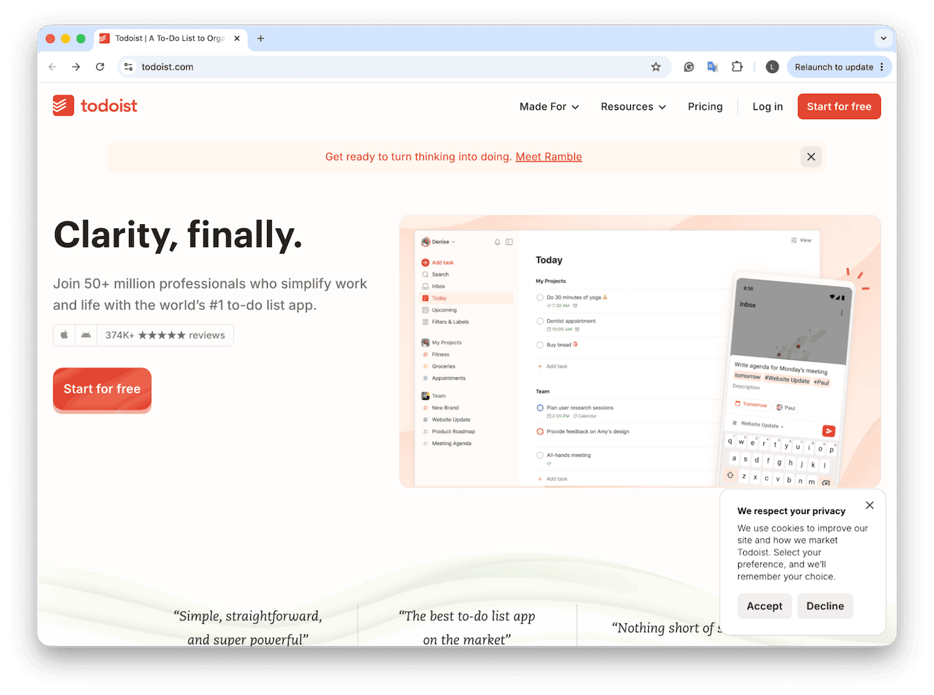 Todoist task management for Mac