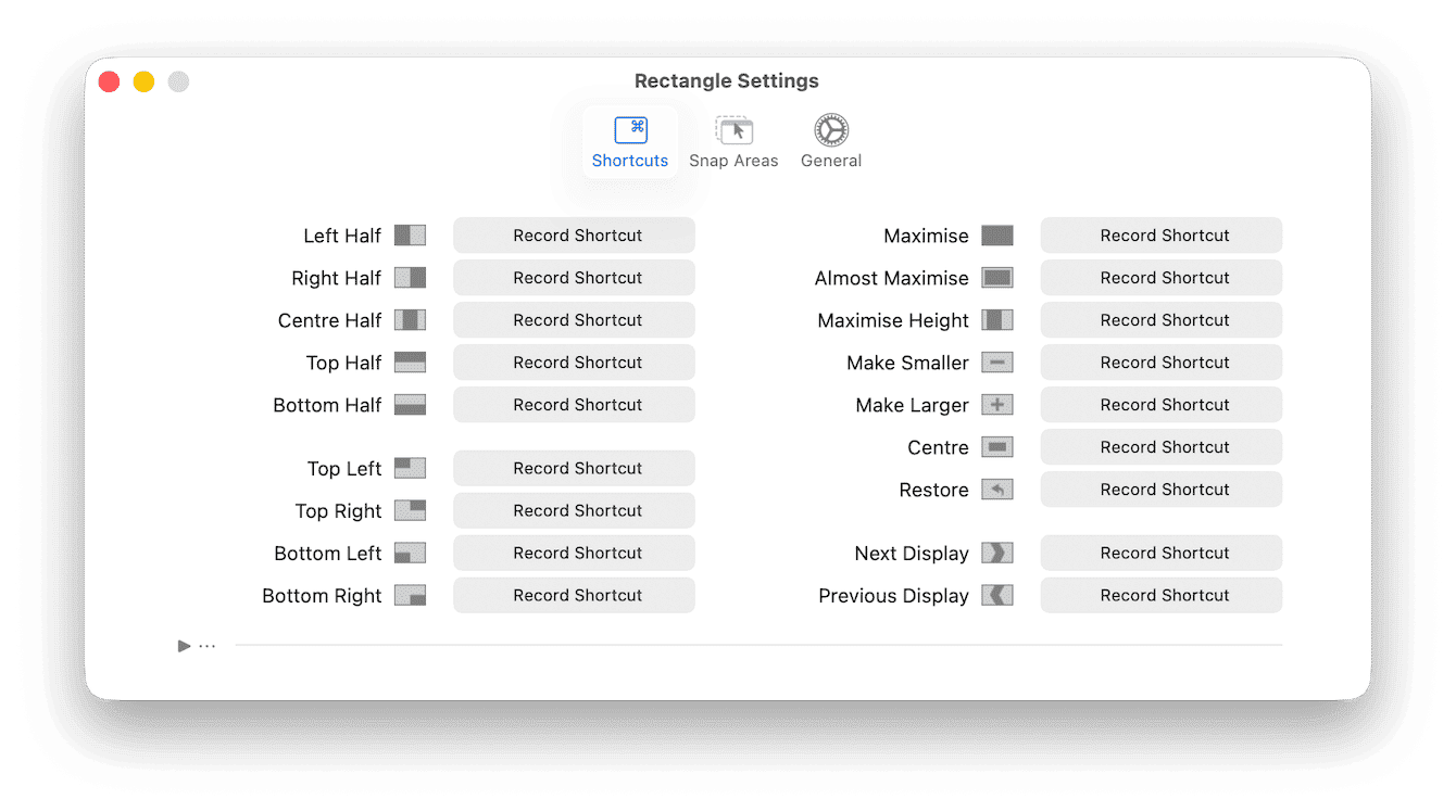 Ractengle app settings