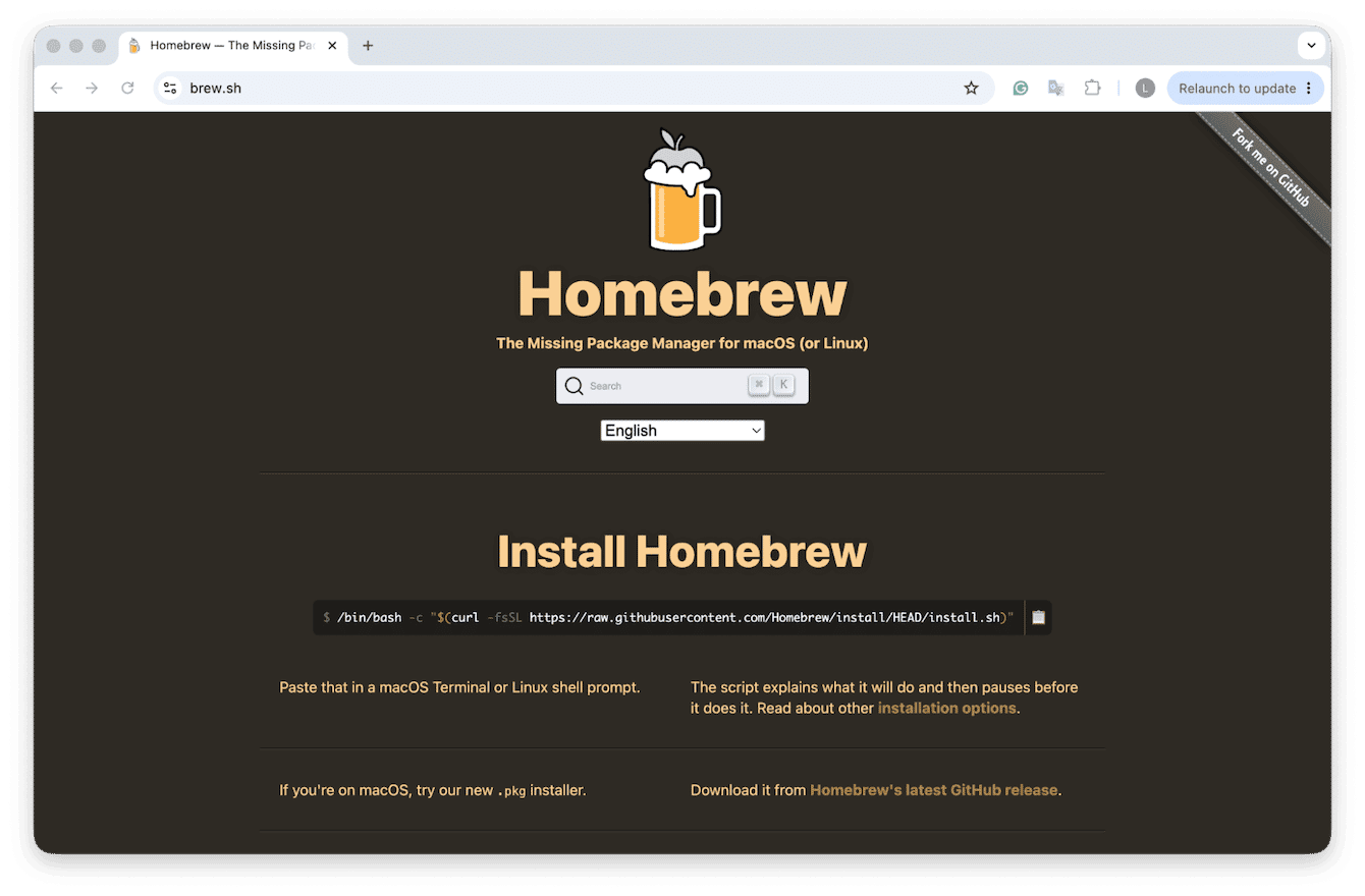Homebrew open-source package manager for macOS and Linux