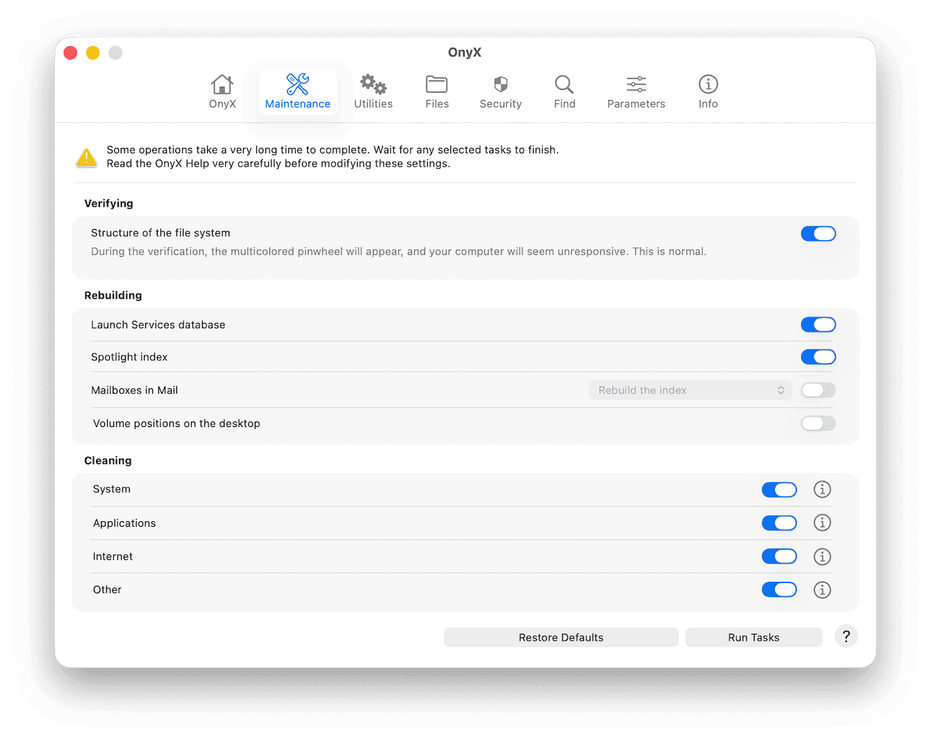 OnyX free Mac maintenance utility