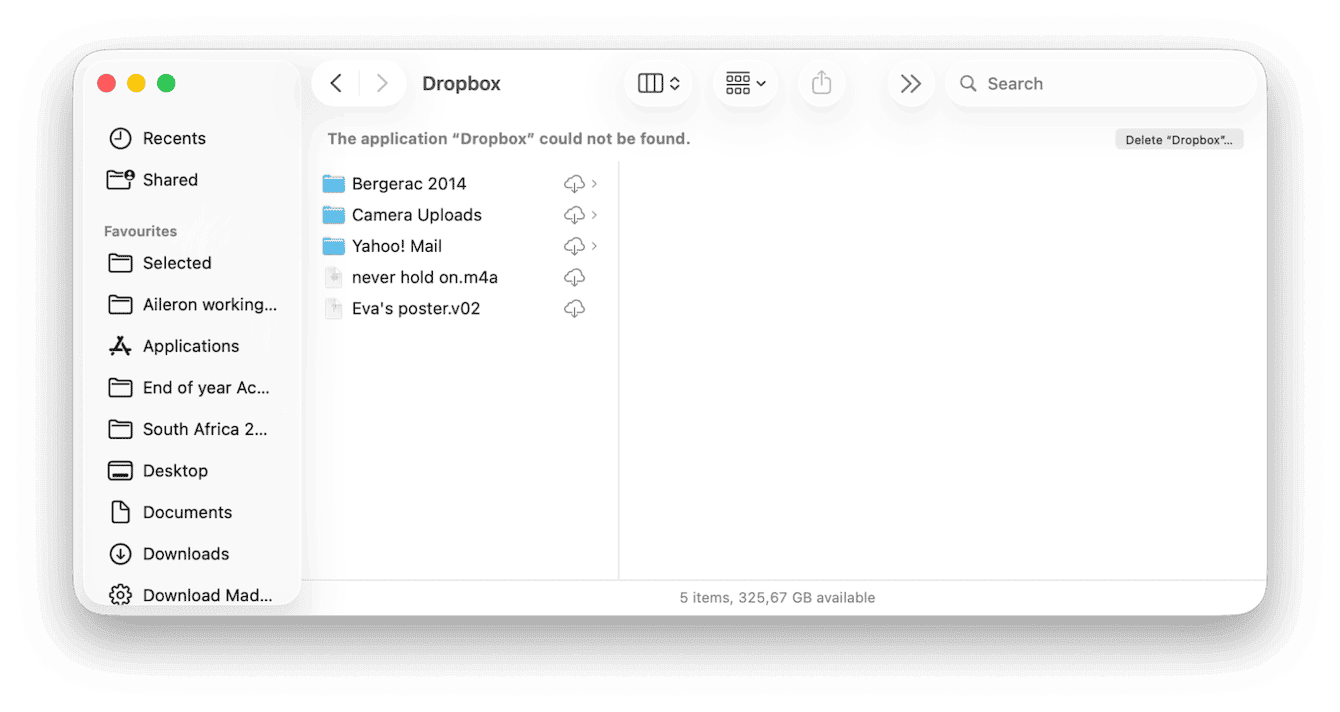 Dropbox storage for Mac