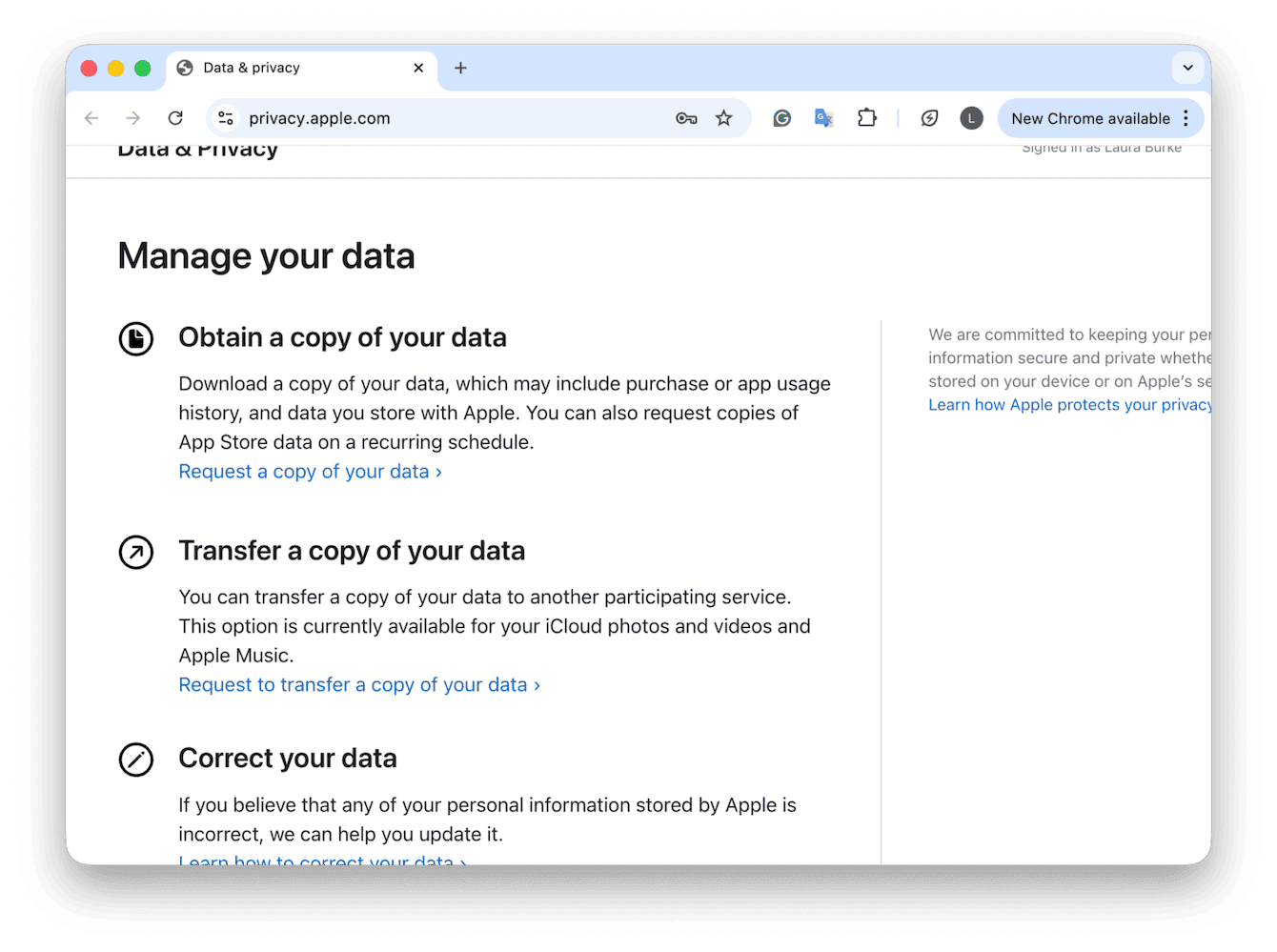 Apple's Data and Privacy page