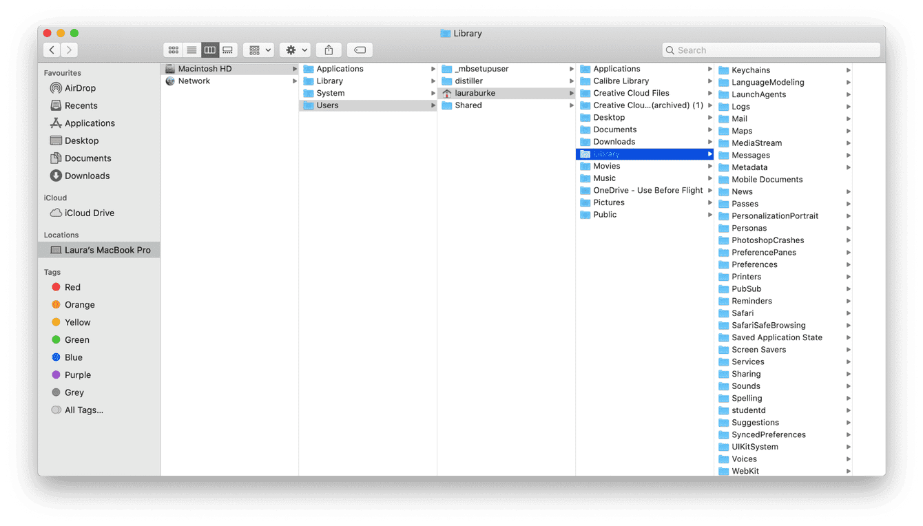 Accede a la carpeta Biblioteca oculta