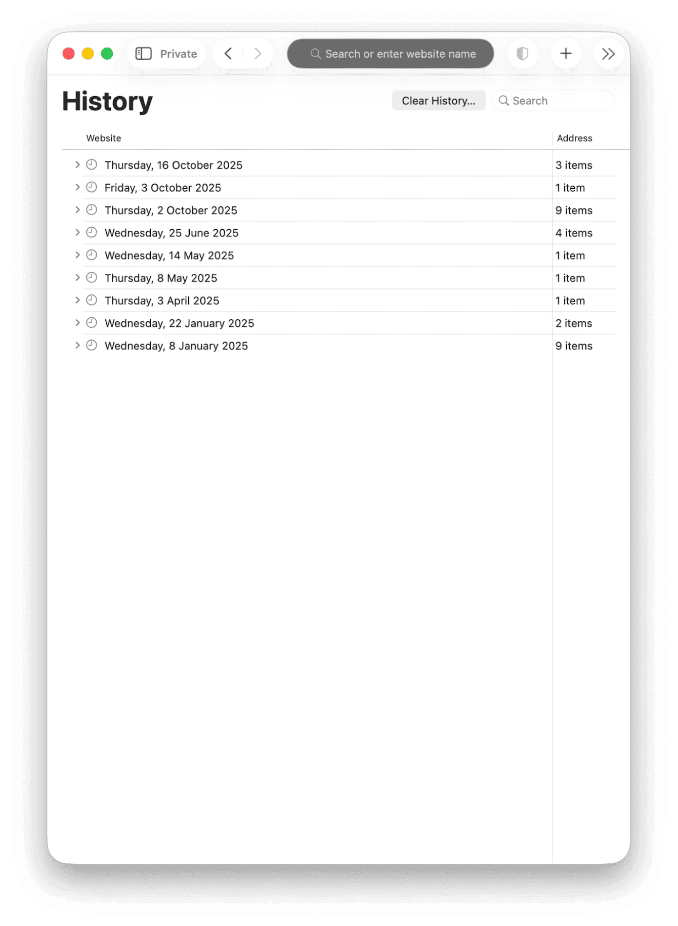 Safari browsing history