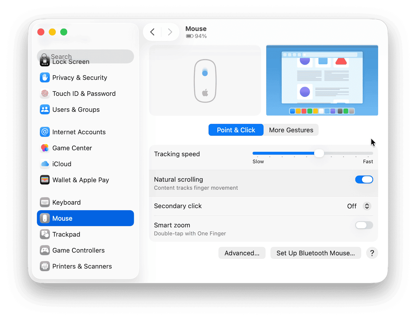 Mouse settings on Mac