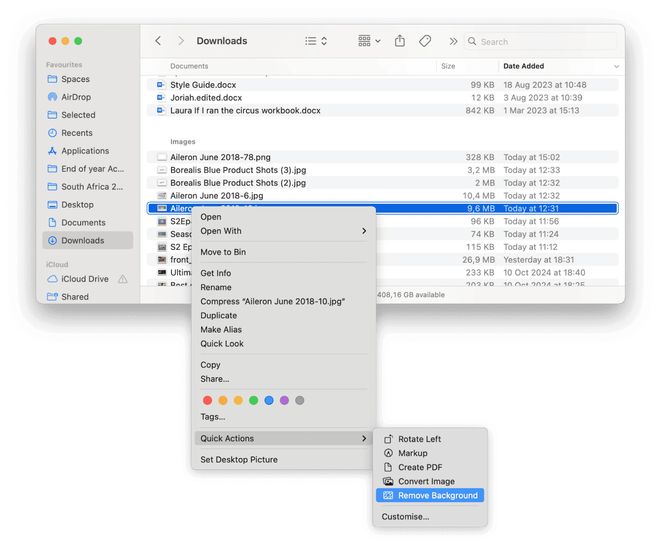 iPhoto remove background with Quick Actions