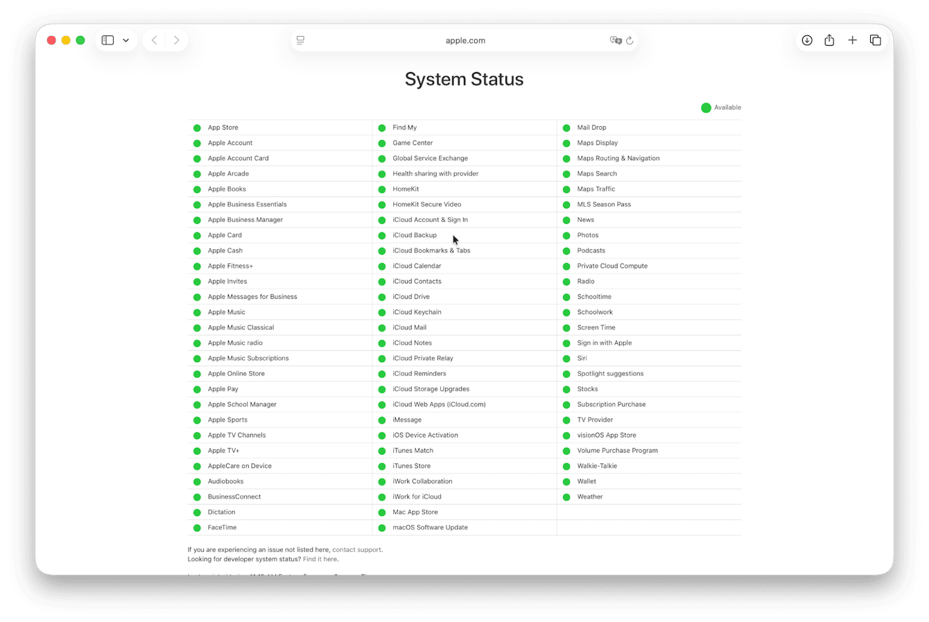 Apple's iCloud System Status
