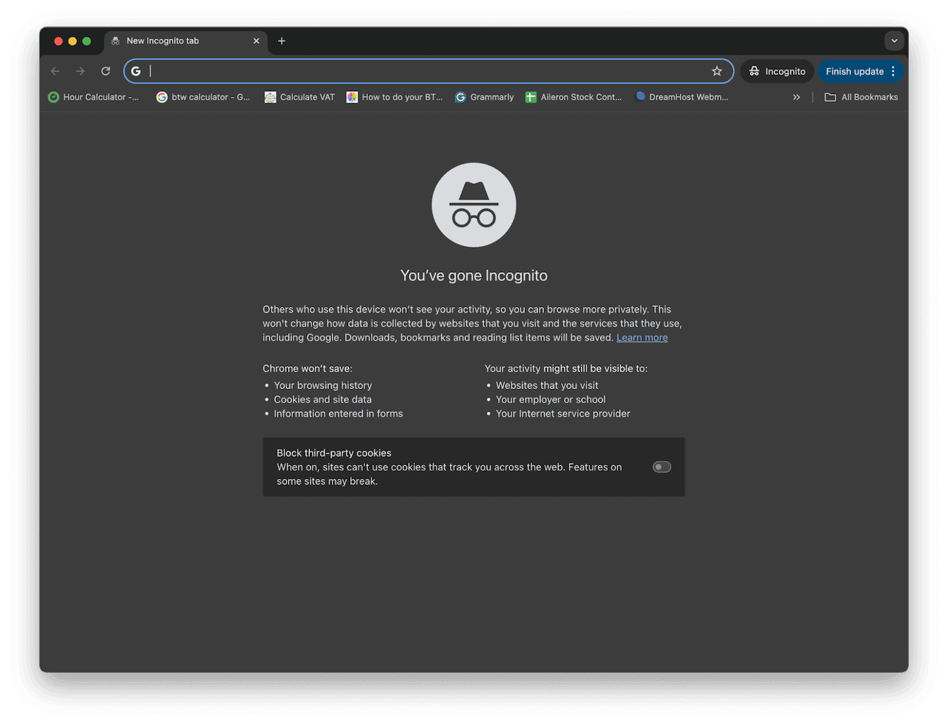 private browse mode on Chrome