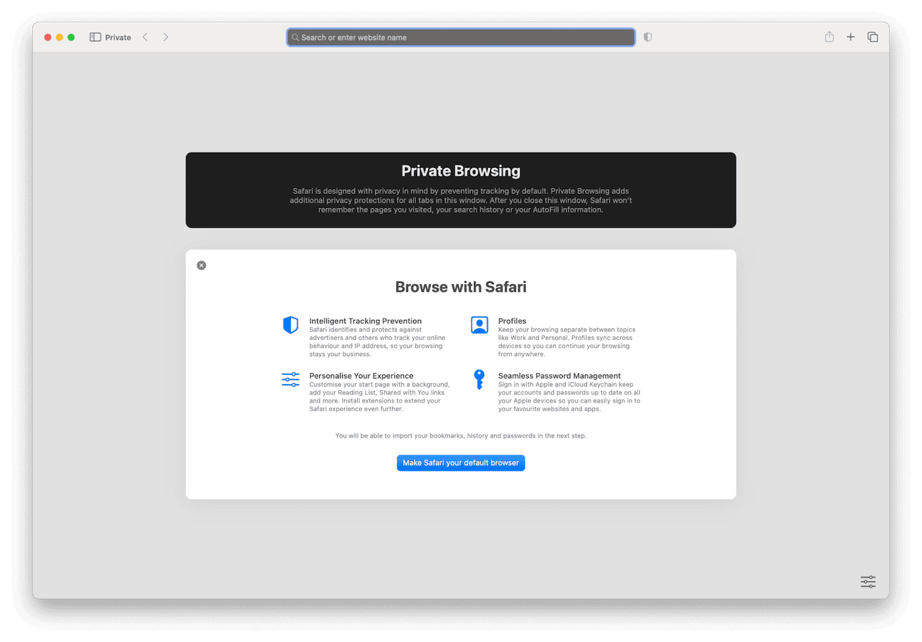 You'll know it's working, as it will say Private Browsing, and your search bar will be dark gray
