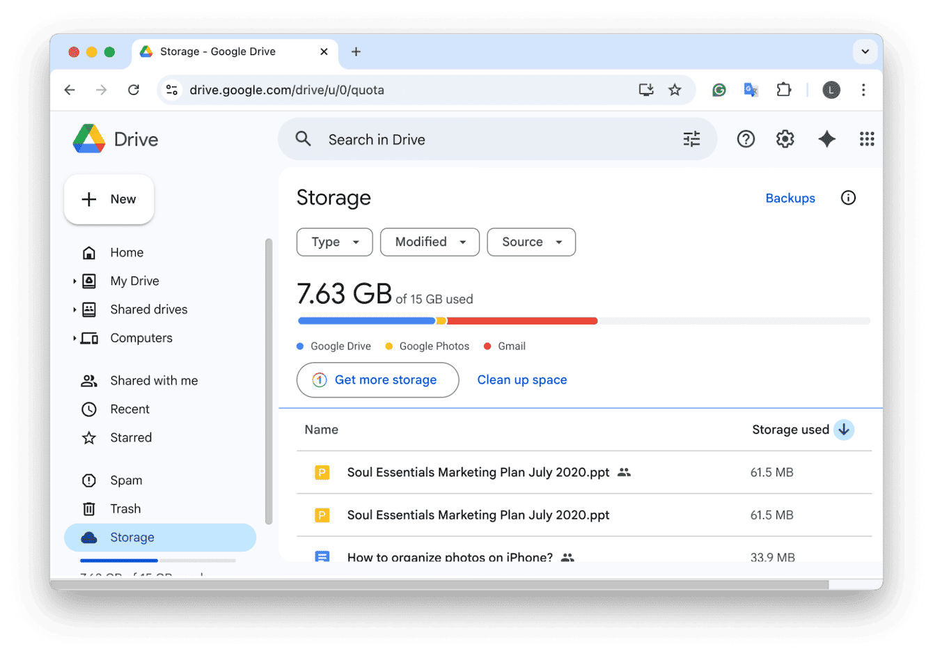 Open and log in to the web version of Google Drive