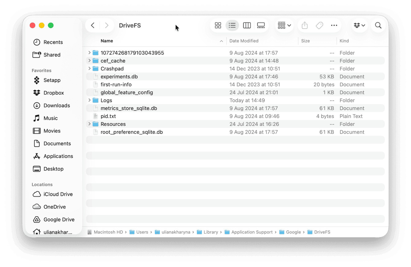 ~/Library/Application Support/Google/DriveFS folder