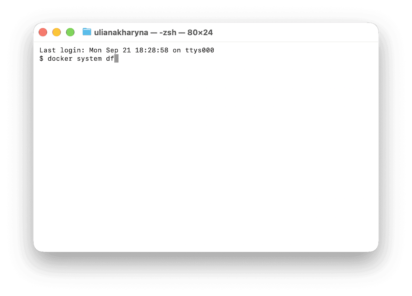 Terminal running docker system df command to check disk usage