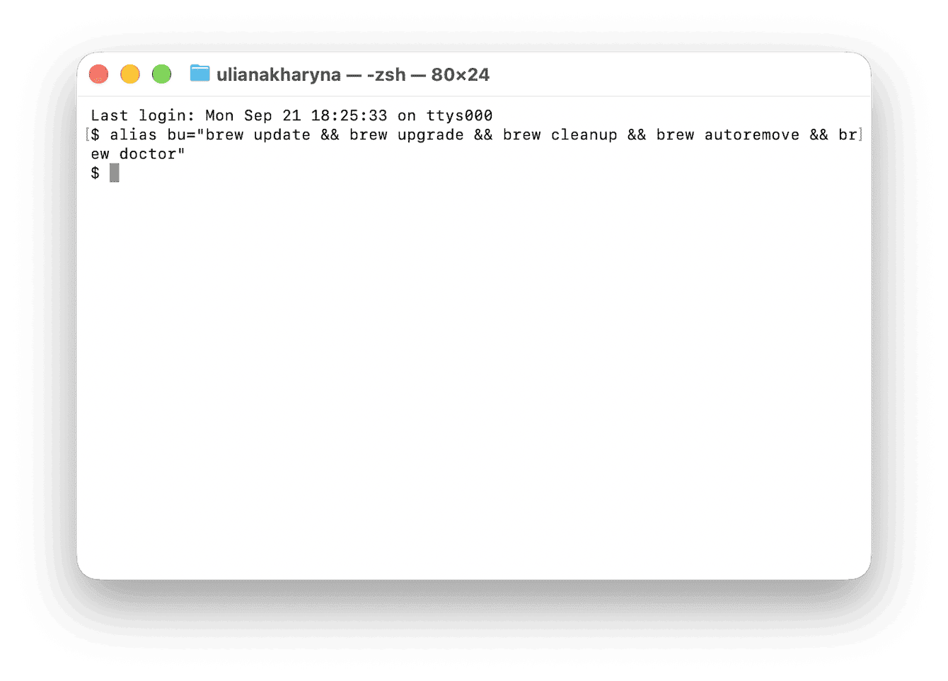 Terminal alias command chaining brew update, upgrade and cleanup steps