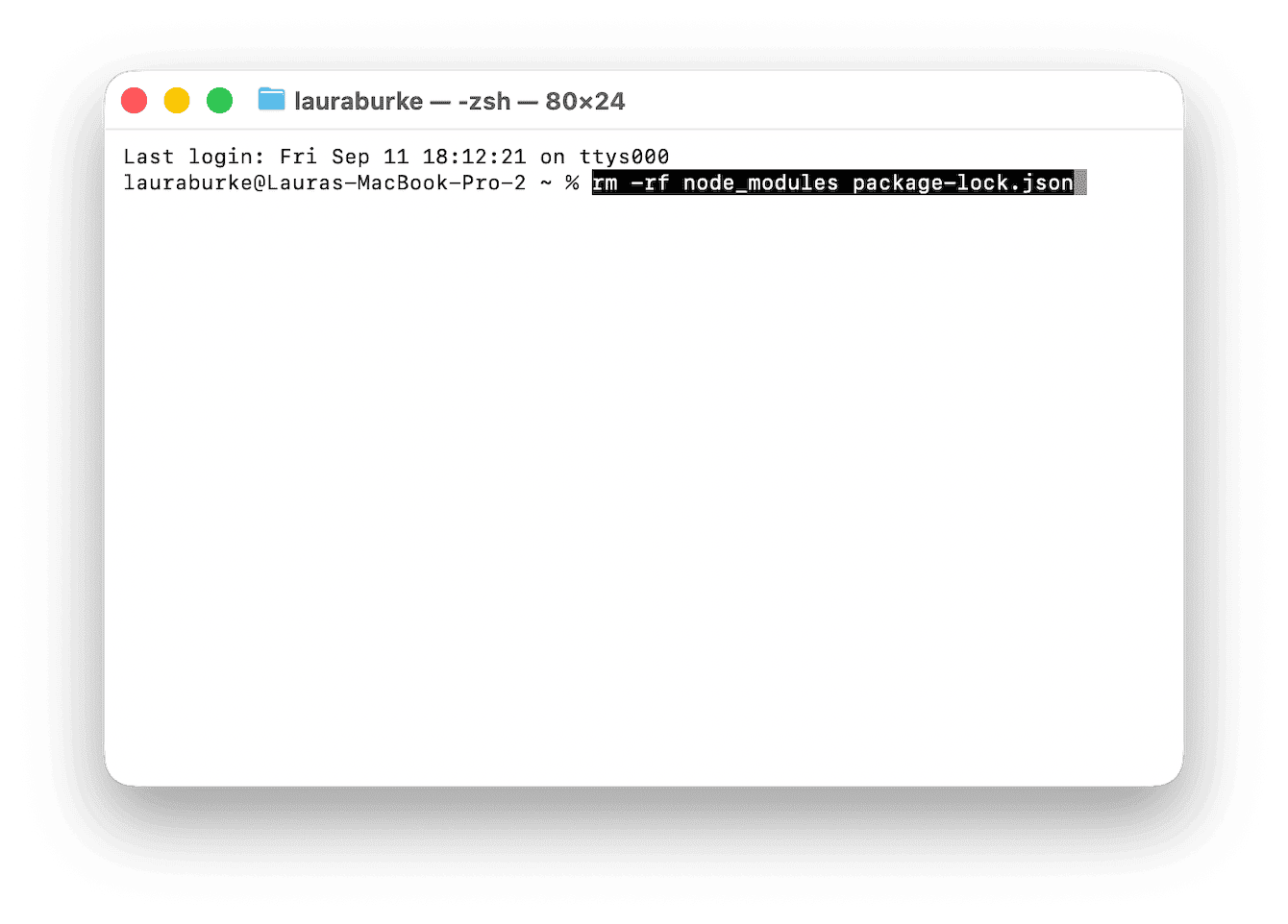 Terminal command removing node_modules and package-lock.json files