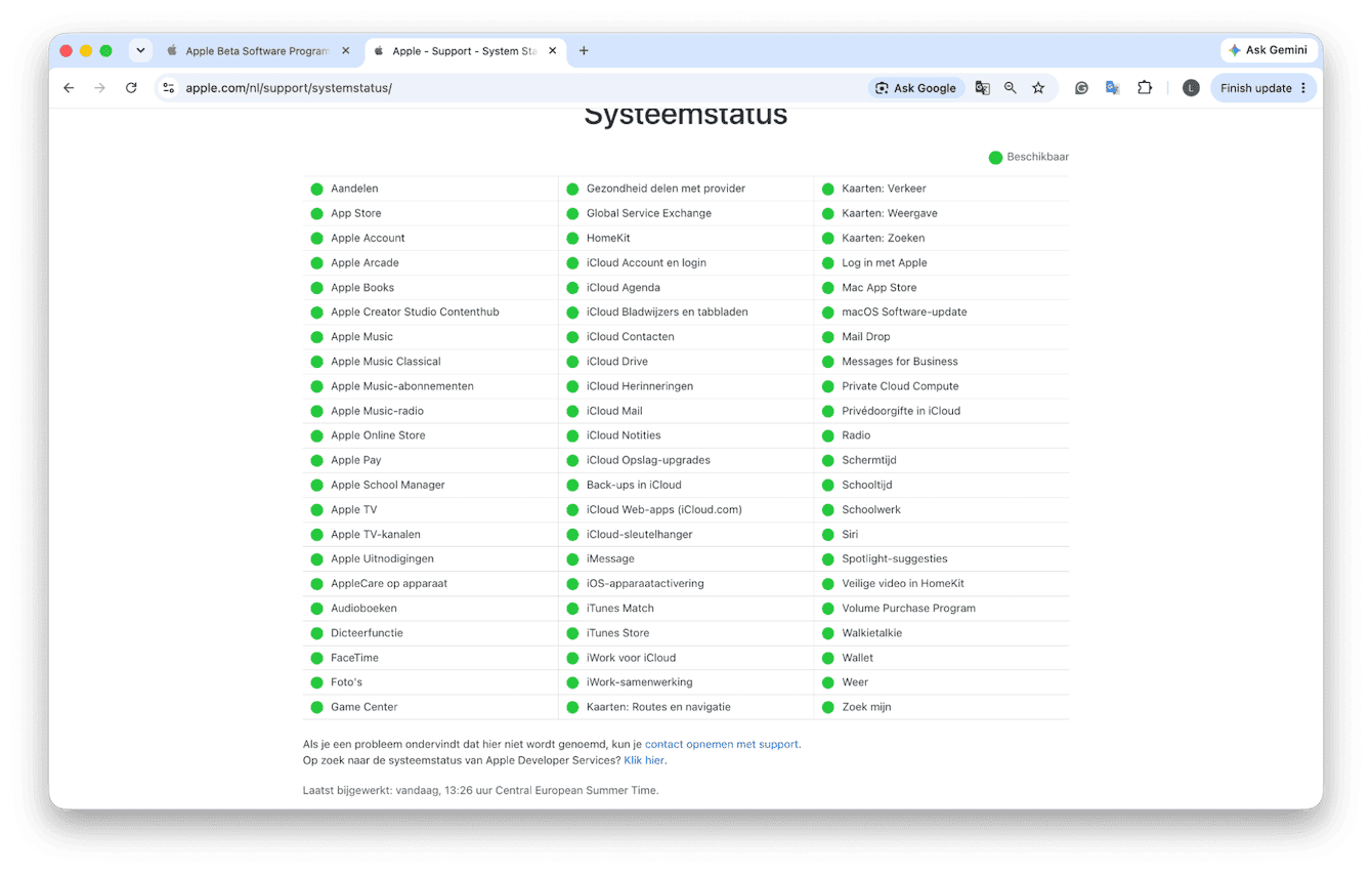Apple&rsquo;s system status page