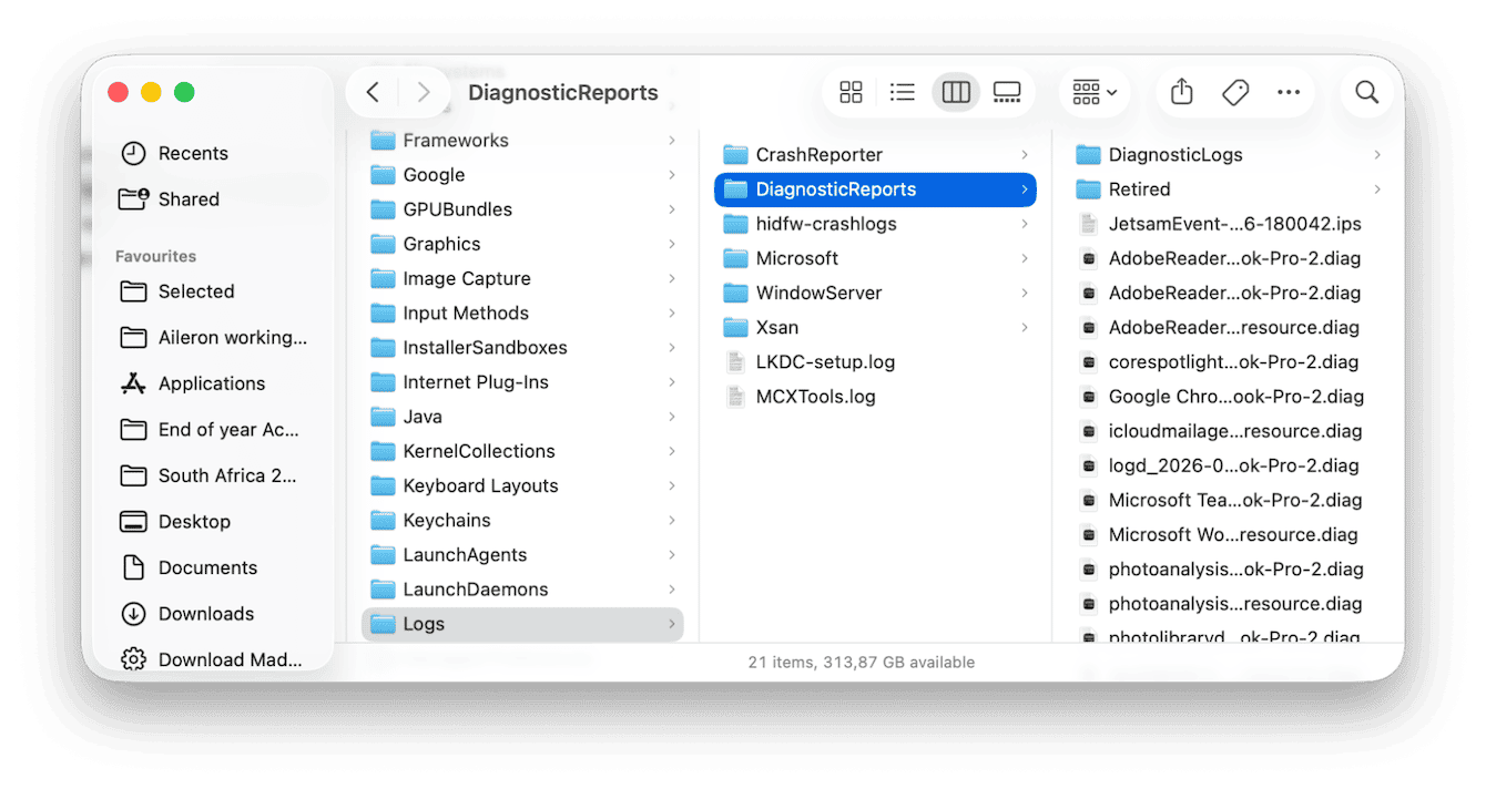 /Library/Logs/DiagnosticReports/ folder on Mac
