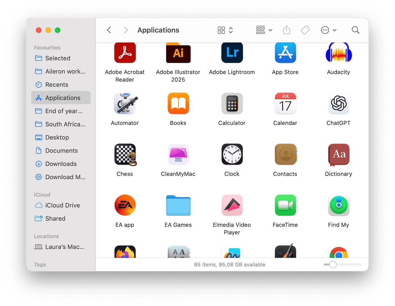 Applications folder on Mac