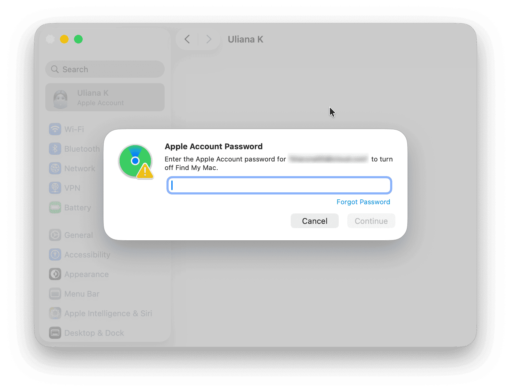 Log out from Apple ID