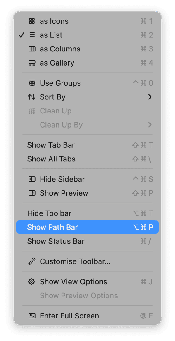 Finder > View > Show Path Bar