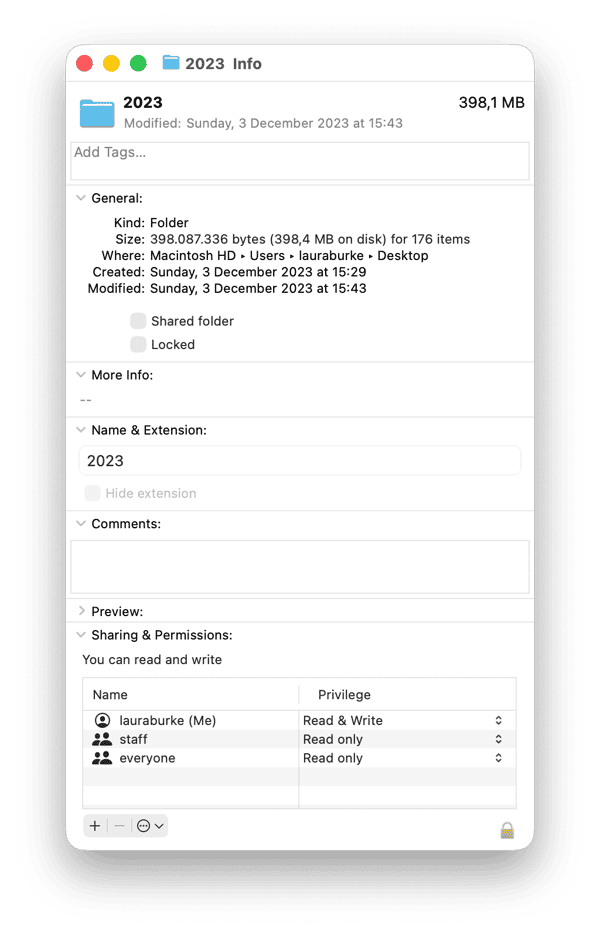 Check file or folder permissions