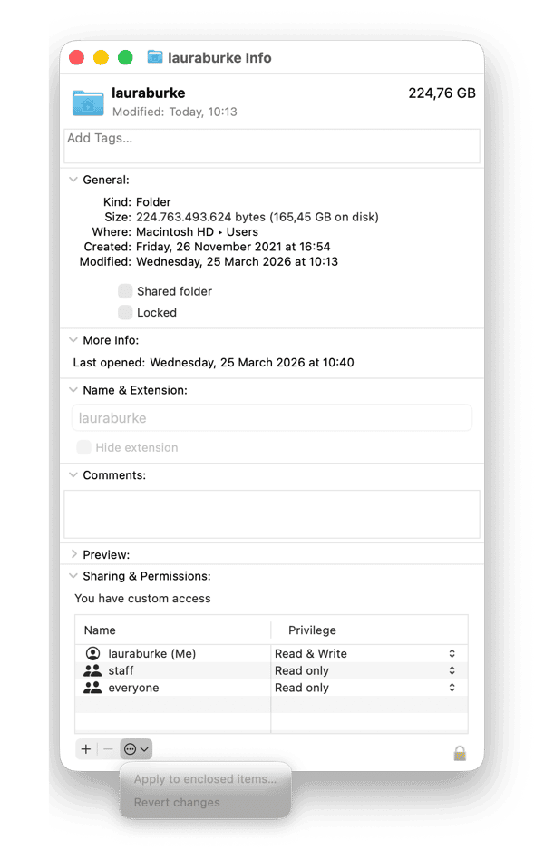 How to reset permissions on Home folder
