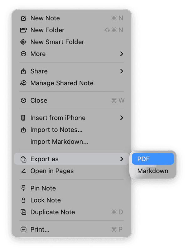 How to export a note as PDF