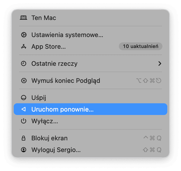 uruchamiać Maca ponownie