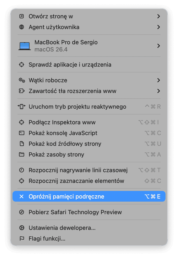 Kliknij Opr&oacute;żnij pamięci podręczne