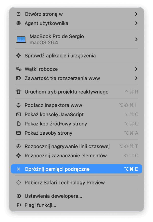 Następnie wciśnij Opr&oacute;żnij pamięci poręczne