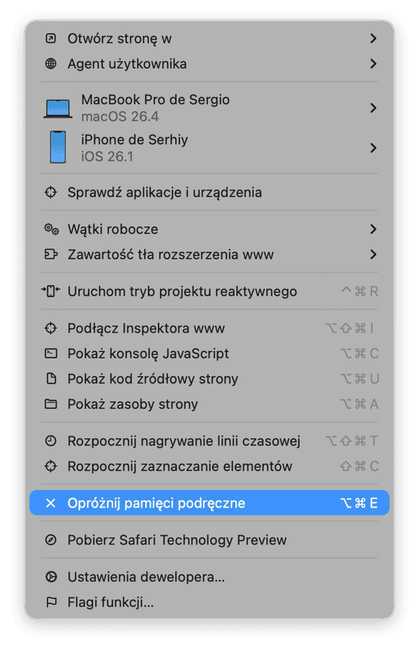 Otw&oacute;rz menu Programowanie i kliknij Opr&oacute;żnij pamięci podręczne