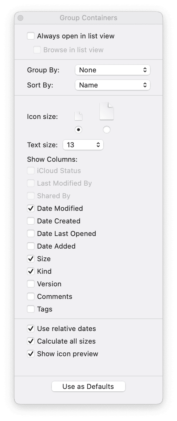 switch the Finder to List view