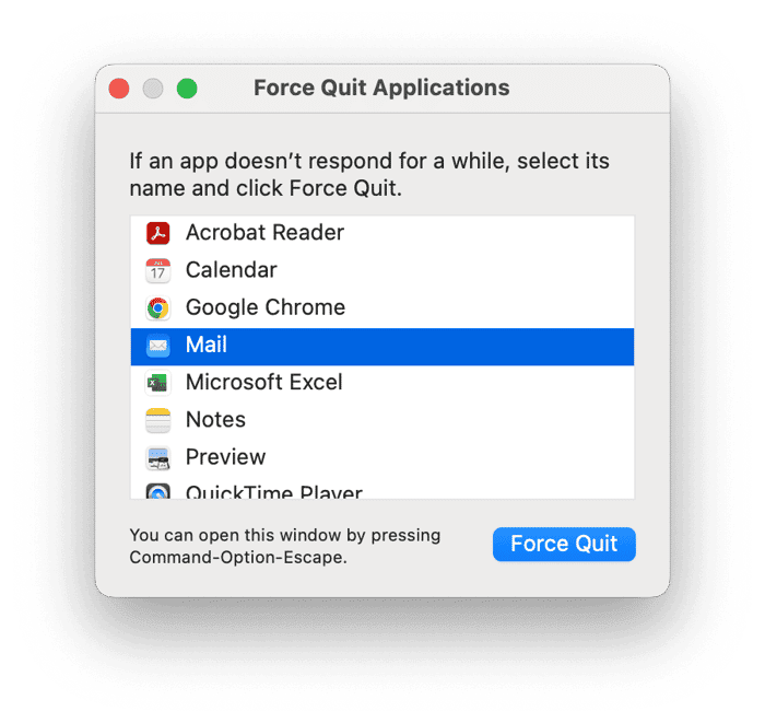 Force quit Mail