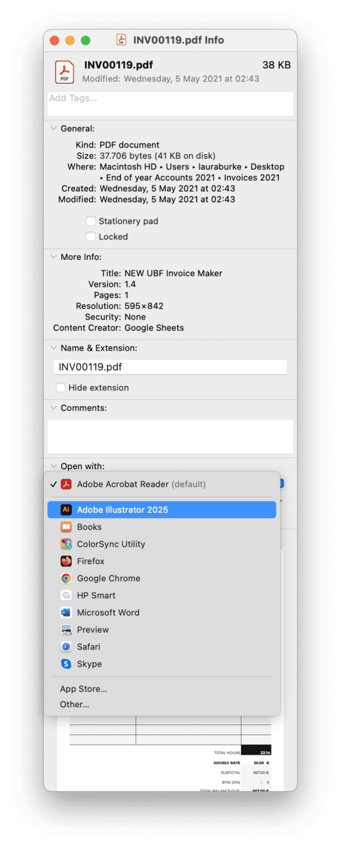 Scroll down to Open With and click the dropdown to select new default PDF previewer