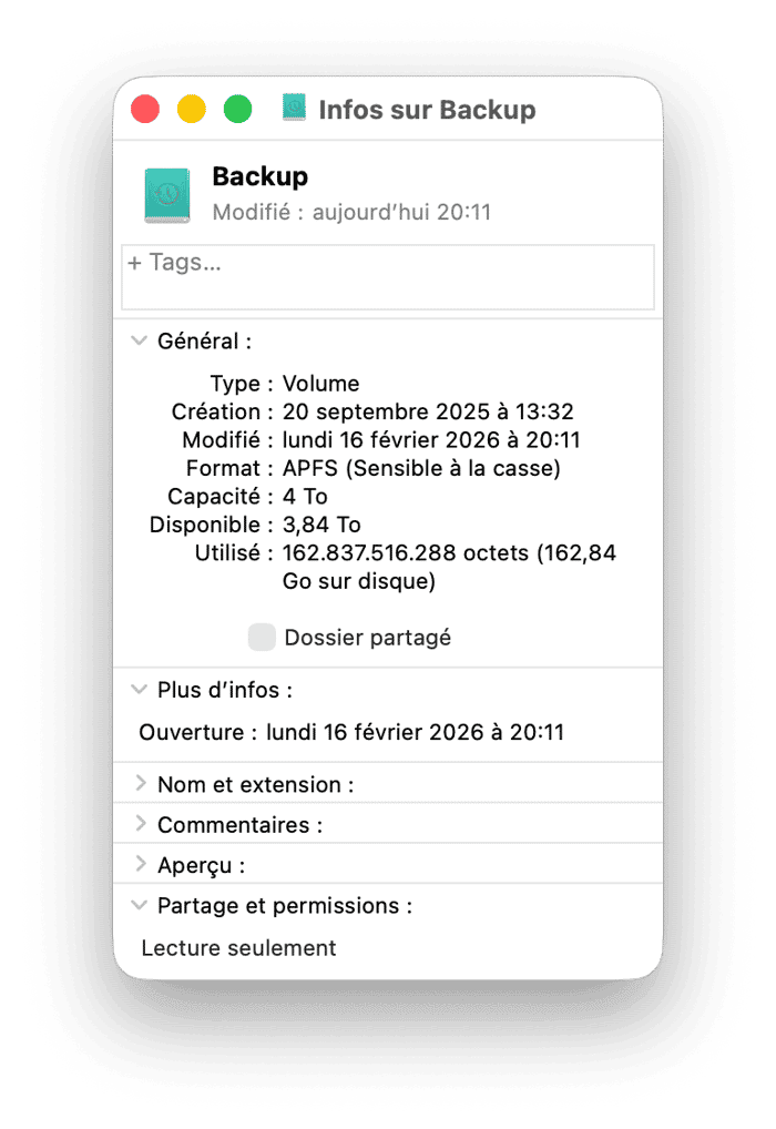 Changez le propri&eacute;taire du disque