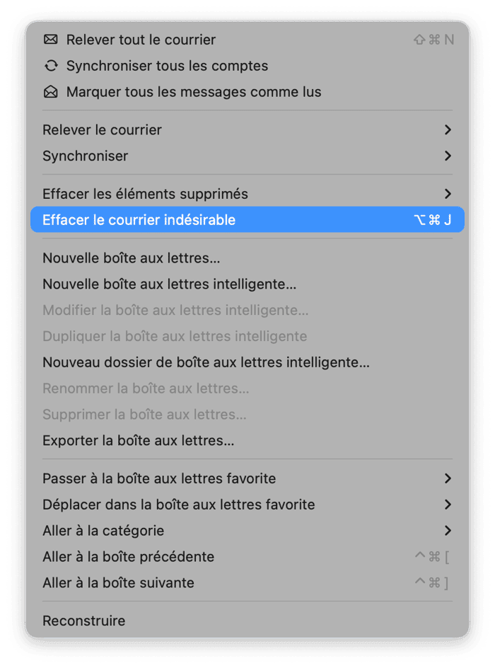 Supprimez les fichiers inutiles Mail et les &eacute;l&eacute;ments effac&eacute;s