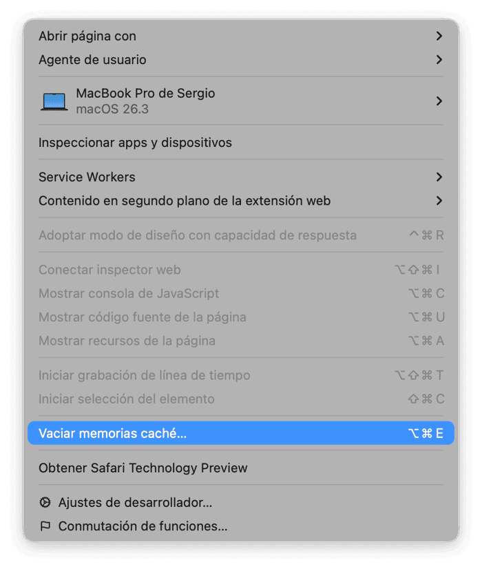 &ldquo;Vaciar memorias cach&eacute;&rdquo;