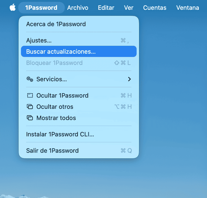 Buscar actualizaciones (o algo parecido) dentro del men&uacute; de la app