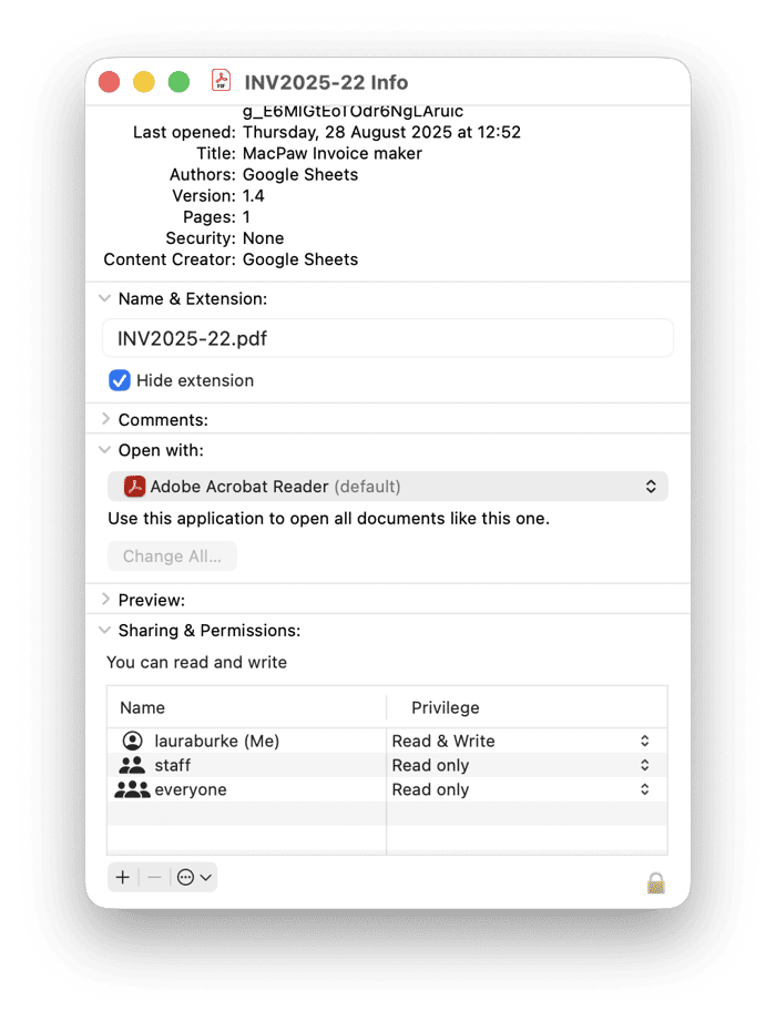 Correct file permissions
