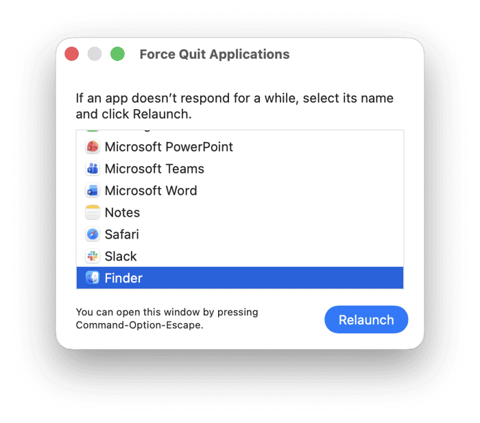 Relaunch the Finder on Mac