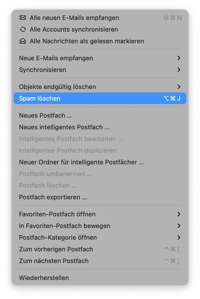 Spam-Mail und gel&ouml;schte Objekte l&ouml;schen