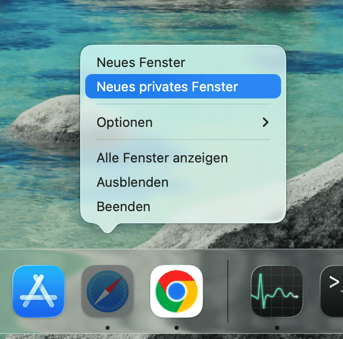 W&auml;hlen Sie &bdquo;Neues privates Fenster&ldquo;