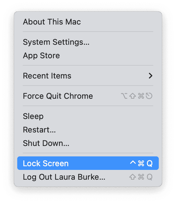 Lock via Apple menu