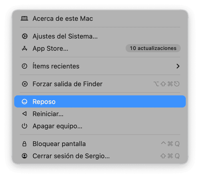 Para poner tu Mac en reposo, simplemente tienes que cerrar la tapa del ordenador o seleccionar Reposo en el men&uacute; principal de Apple