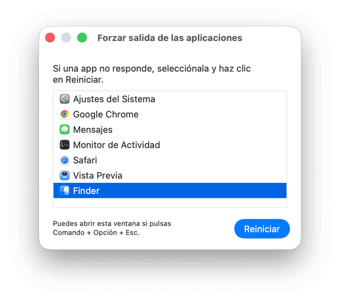 Reinicia el Finder