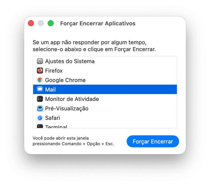 Reinicie o Mail e o Mac