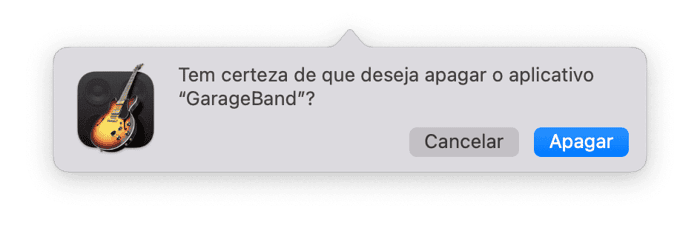 Clique em Apagar para confirmar o apagamento