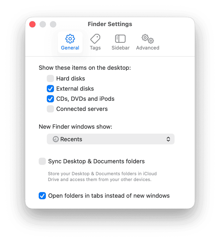Show your external disks in Finder