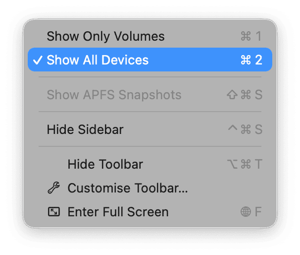 View in the menu bar and press Show All Devices